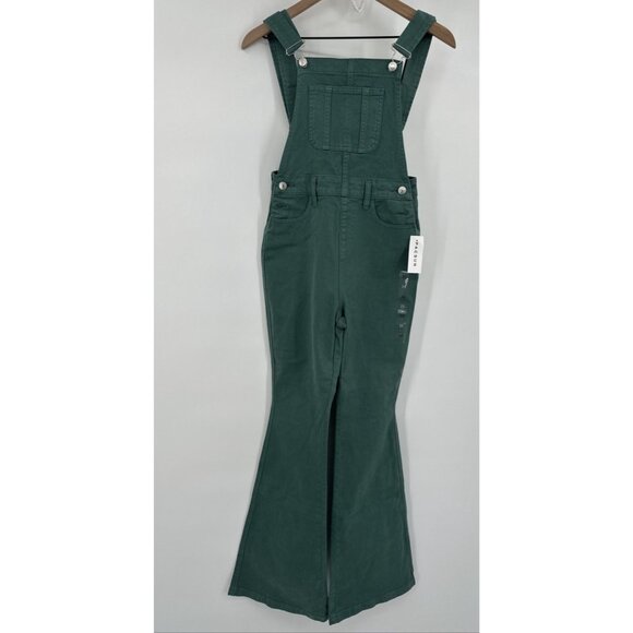 Pacsun Denim Bib Overalls Junior 25 Green Bell Bottom Flare Boho Coachella Rare - Picture 1 of 13